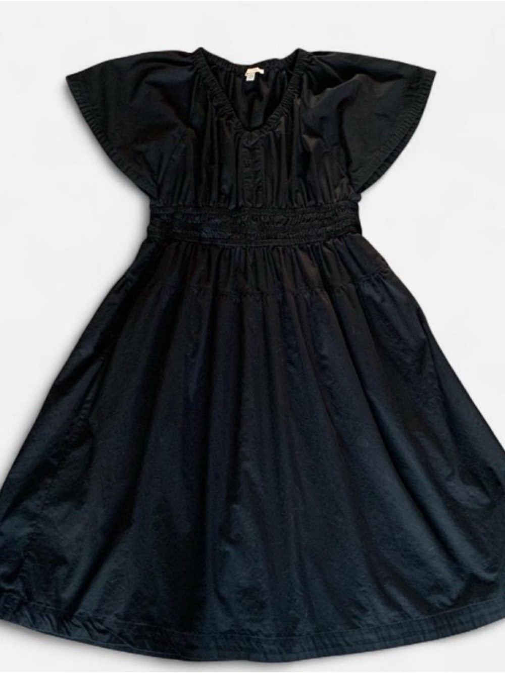 Classic Black Smocked Waist Midi Dress